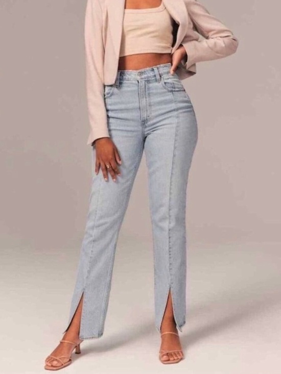 Abercrombie & Fitch Denim - Abercrombie & Fitch Ultra High Rise Light Wash Split Hem Jeans, Sz 28, 8